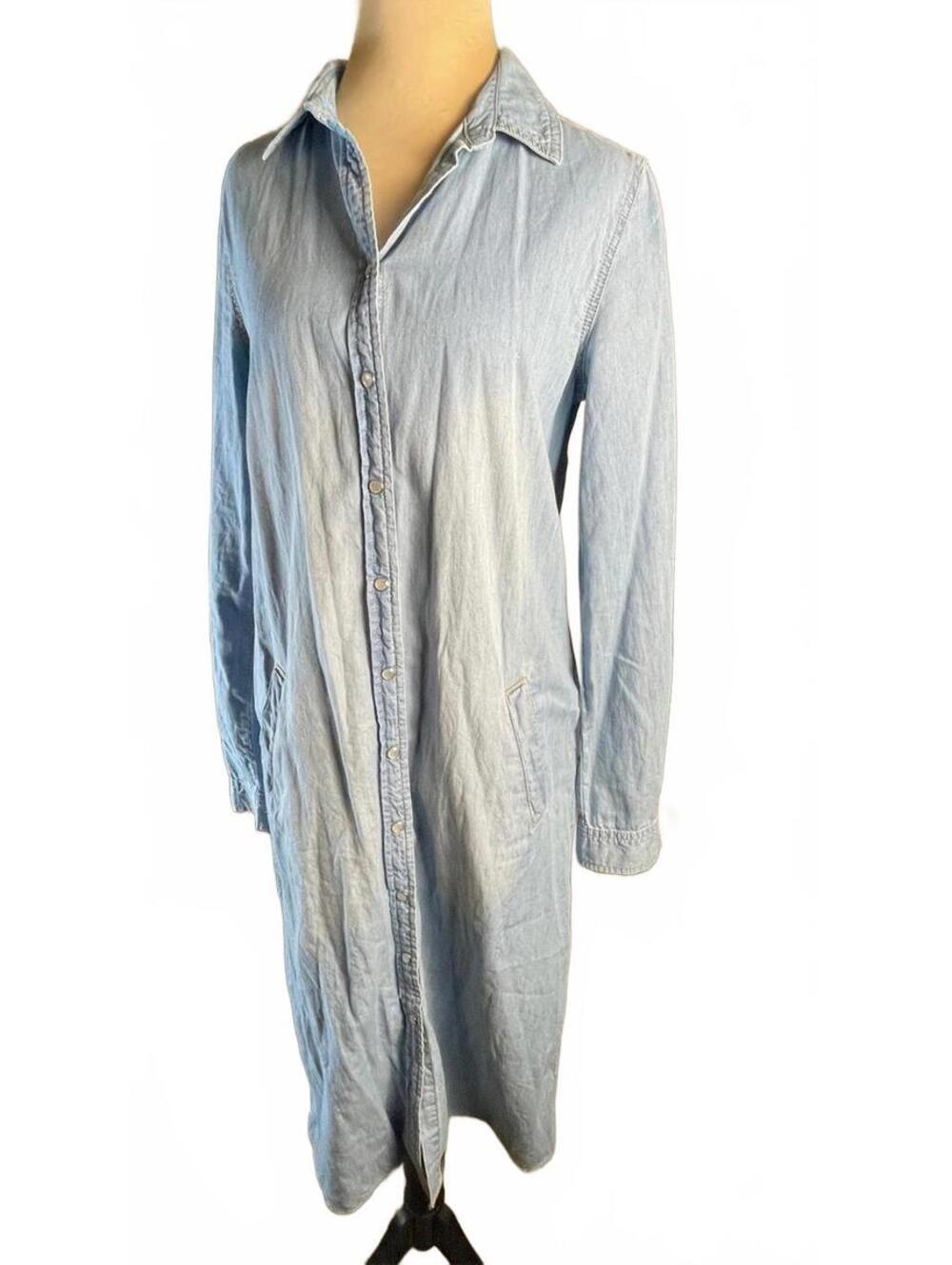 Blue Asphalt Light Blue Long Sleeve Jean Button-Up Dress M/L with Pearl Snaps